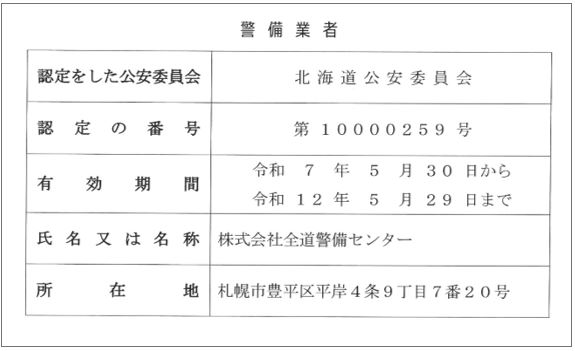 警備業法第6条に関わる標識の掲示